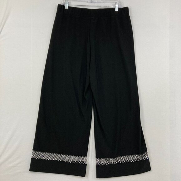 Vecceli Italy Large Black Embellished Wide Leg Stretch Pull-on Pants - Picture 9 of 11